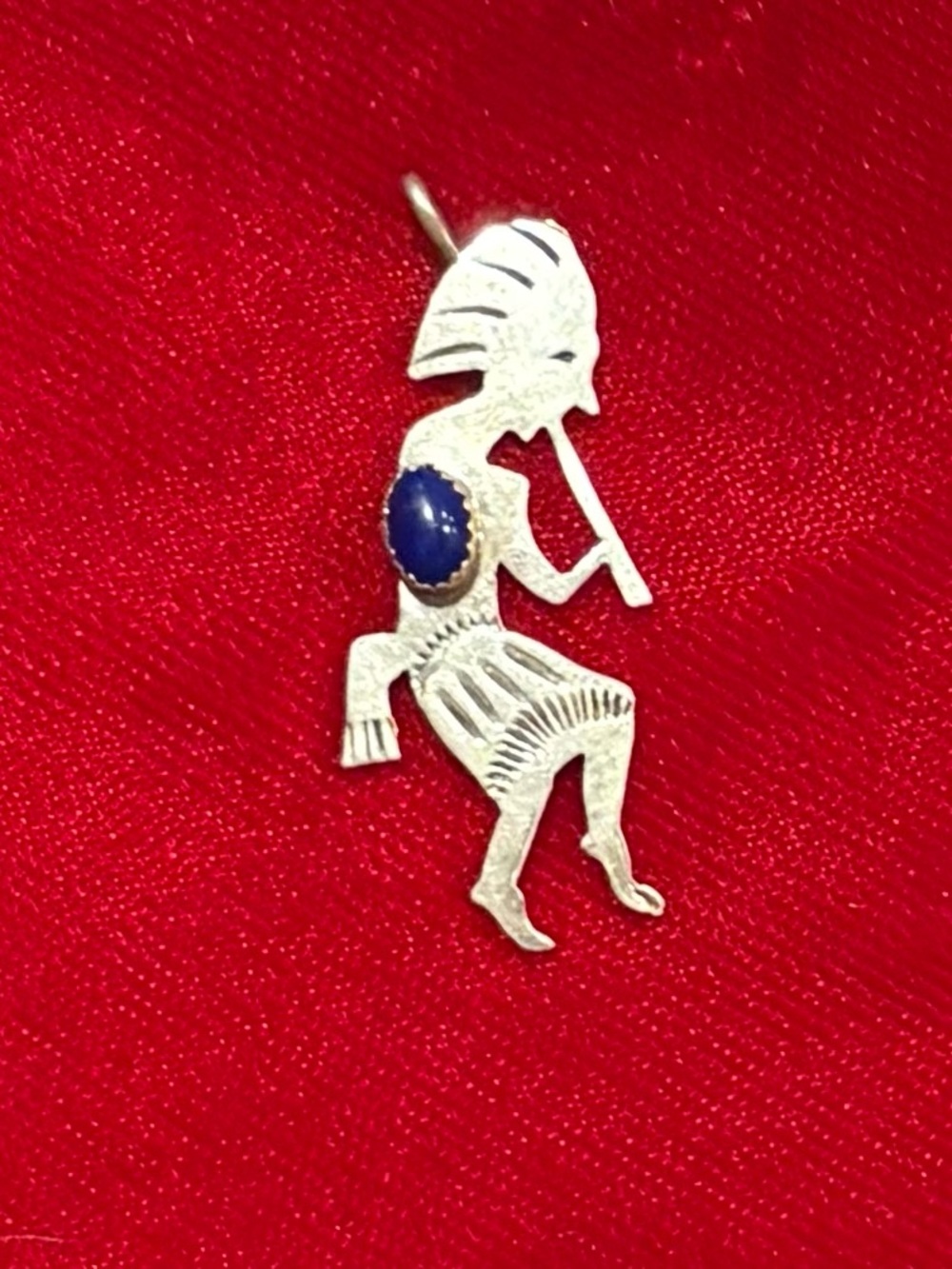 Vintage Sterling Silver Kokopelli Pendant W/Lapis Stone